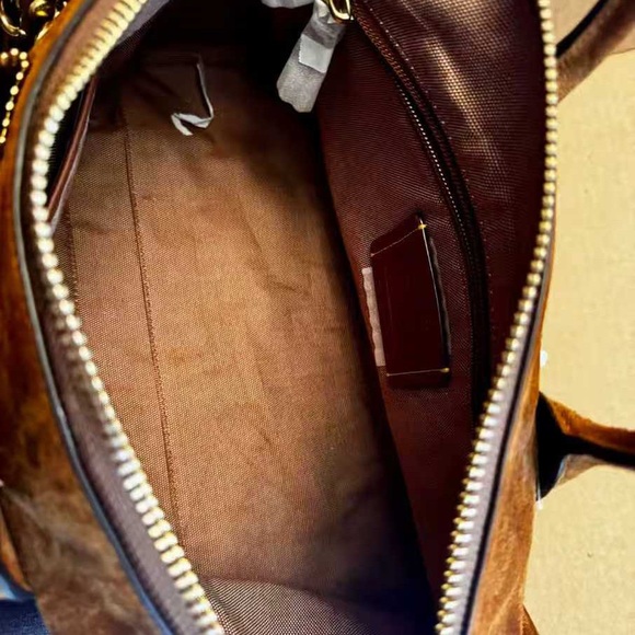 Coach Suede Satchel in Rich Chestnut Brown with Gold Hardware - Picture 8 of 12